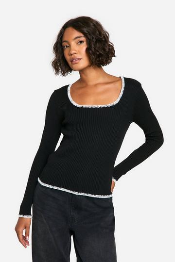 Tall Contrast Stitch Ribbed Jumper black