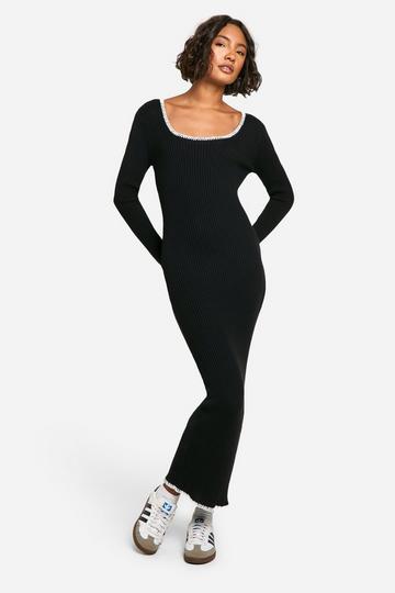 Tall Contrast Stitch Midaxi Dress black