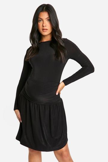 Maternity Slinky Slash Neck Gathered Detail Mini Dress black