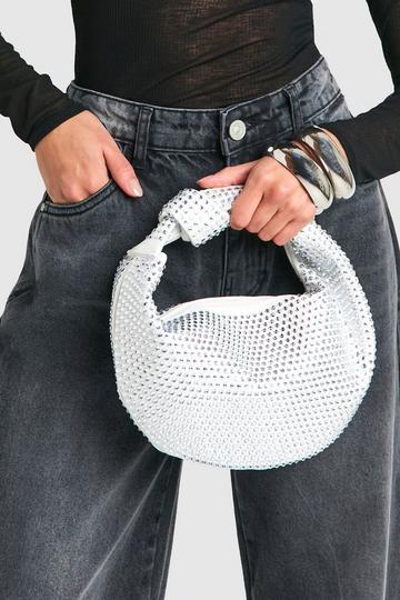 Strass-Tasche mit Knoten-Detail silver