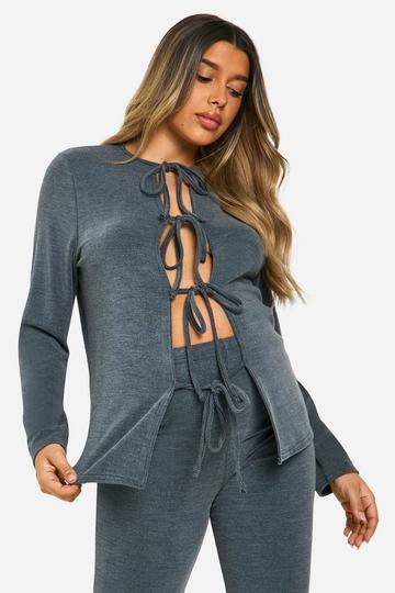 Maternity Textured Rib Tie Front Detail Cardigan grey