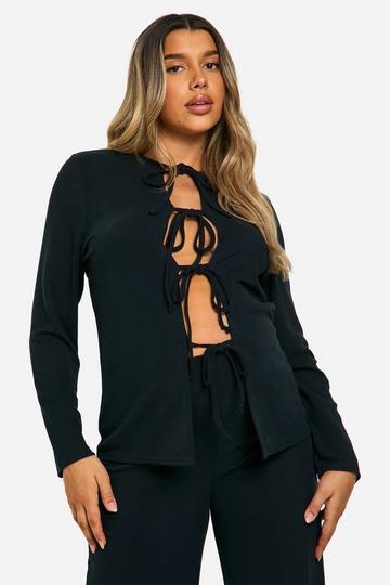 Maternity Textured Rib Tie Front Detail Cardigan black