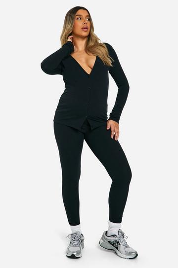 Maternity Over The Bump Textured Rib Leggings black