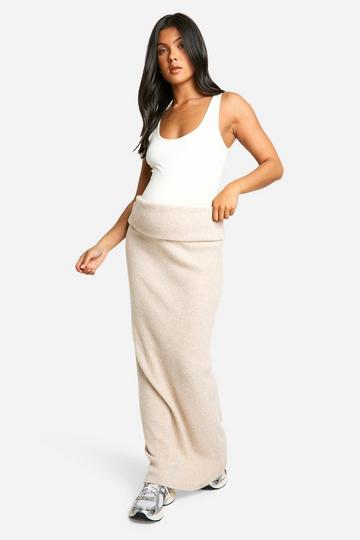 Maternity Soft Rib Fold Over Waist Detail Maxi Skirt stone