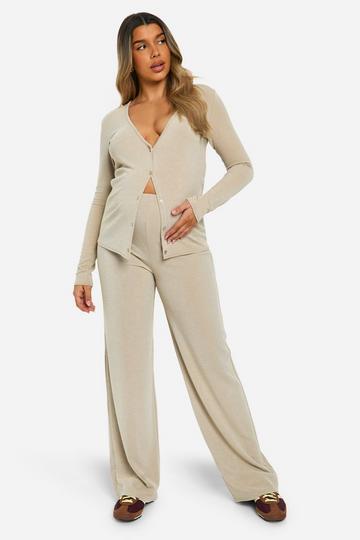 Maternity Rib Wide Leg Trouser stone