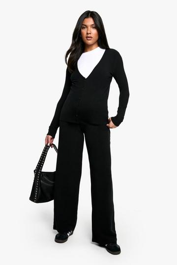 Maternity Rib Wide Leg Trouser black