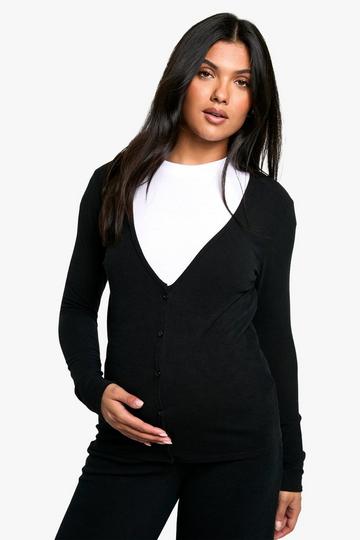 Maternity Rib Button Down Oversized Cardigan black