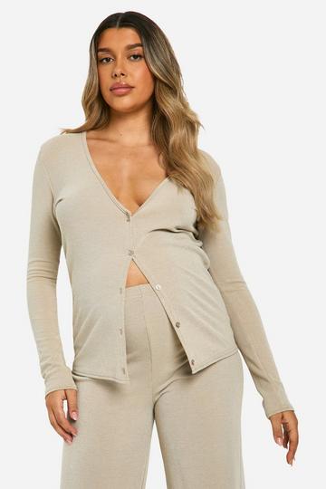 Maternity Rib Button Down Oversized Cardigan stone