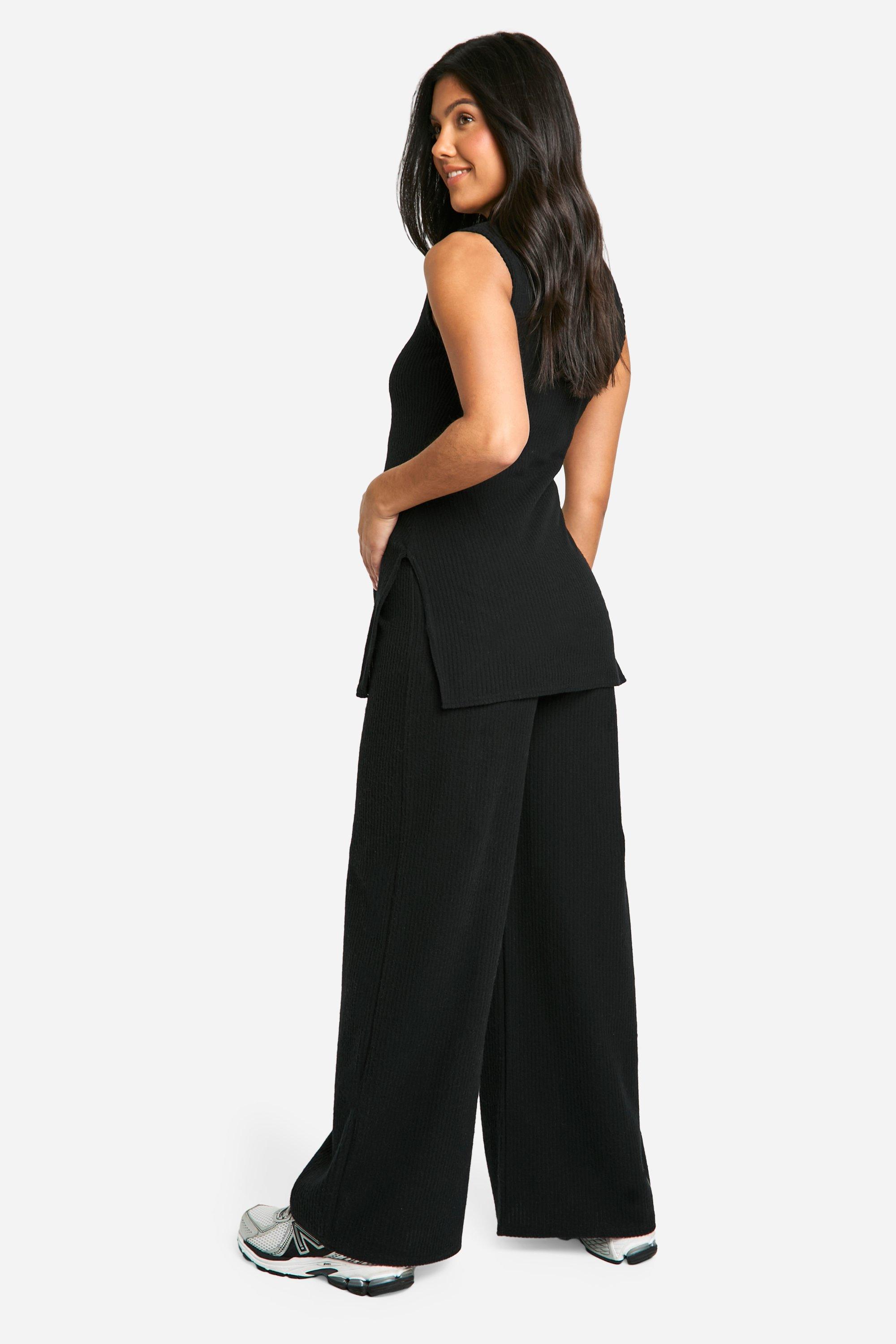 Maternity Soft Rib Wide leg Trousers boohoo IE