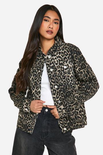 Brown Leopard Print Denim Jacket