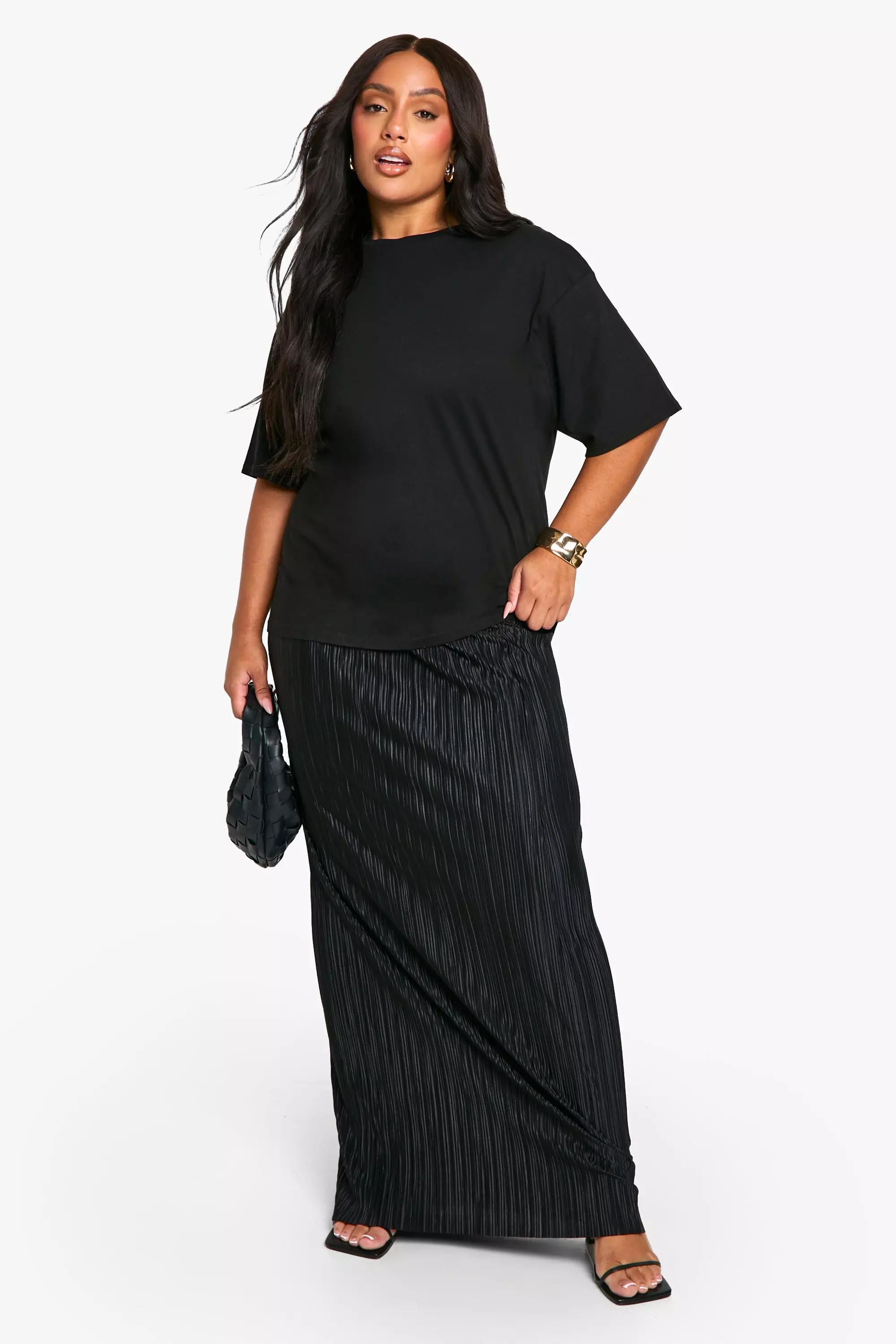 Black PLUS PLISSE MAXI SKIRT alternative image