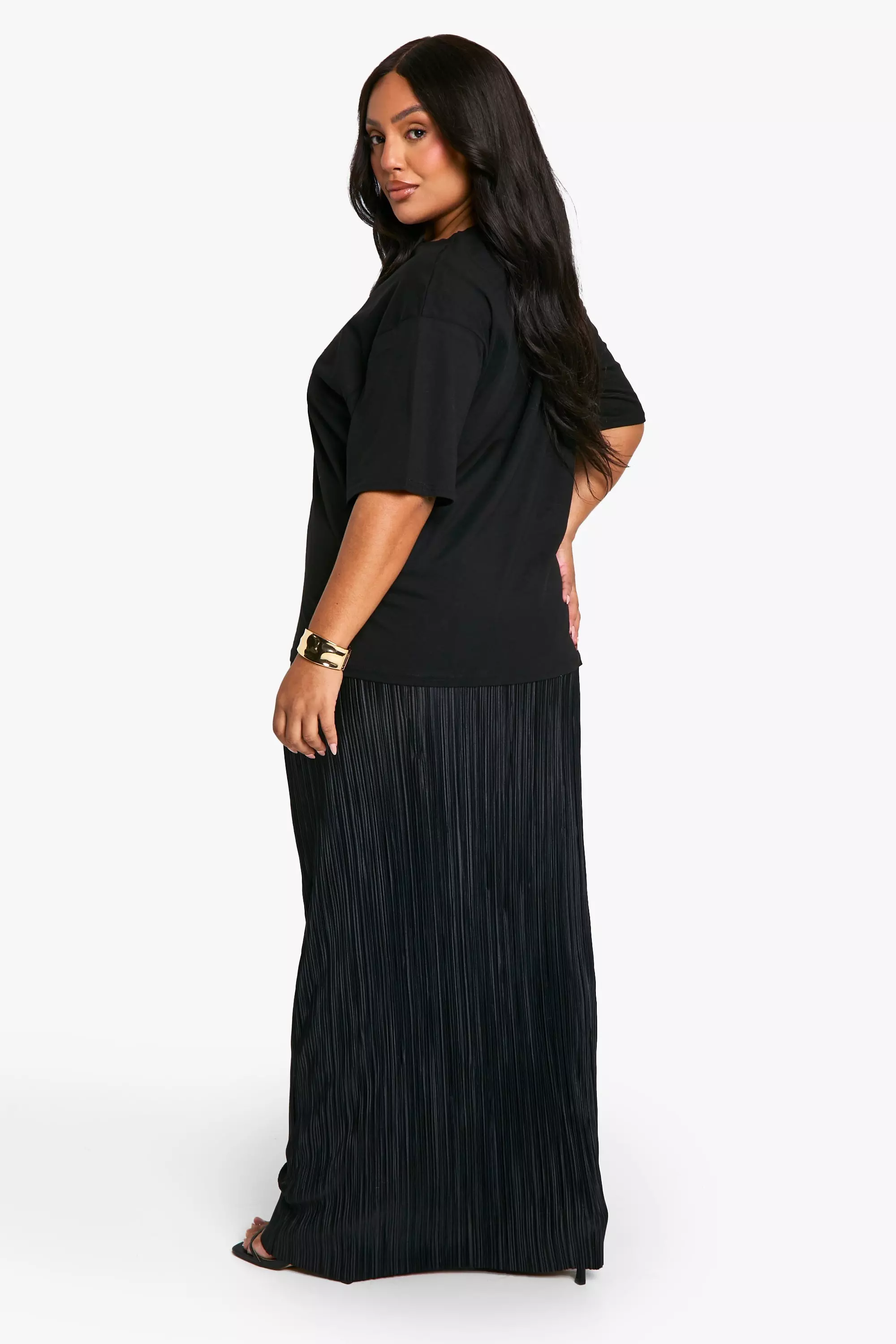 Black PLUS PLISSE MAXI SKIRT alternative image