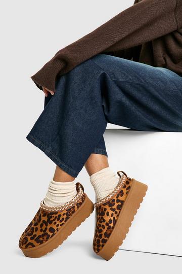 Embroidered Leopard Platform Cosy Mules leopard