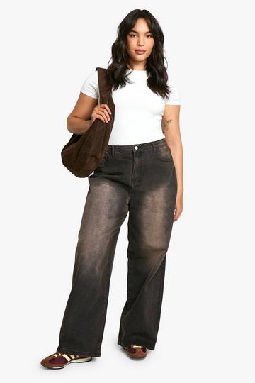 Brown Plus dark brown wash wide leg jeans