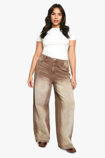 Plus Dark Sand Ombre Wide Leg Jeans dark sand