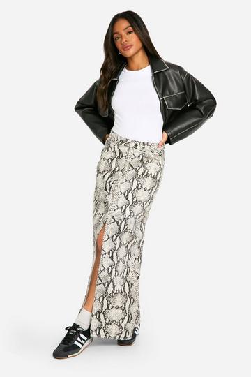 Snake Print Denim Midaxi Skirt snake