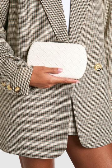 Woven Leather Look Clutch Bag white