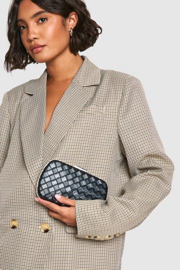 Woven Leather Look Clutch Bag black