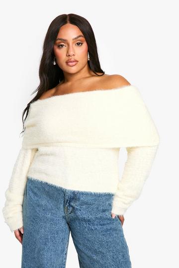 Plus Off The Shoulder Knitted Top cream