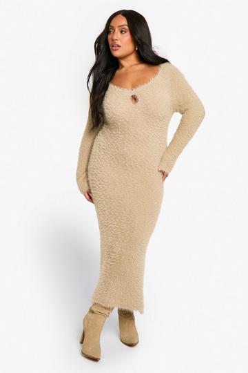 PLUS KEYHOLE KNITTED MAXI DRESS beige