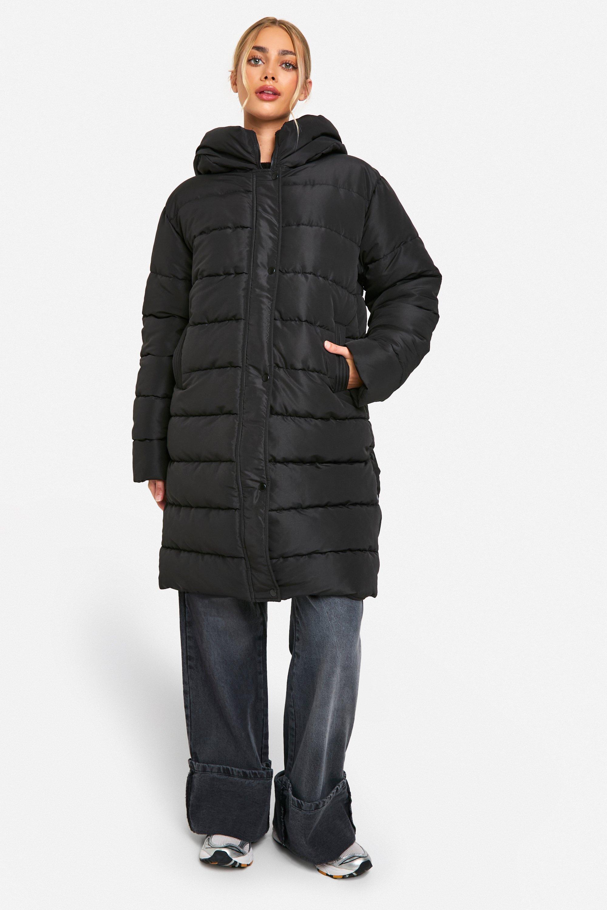 Long puffer jacket boohoo on sale