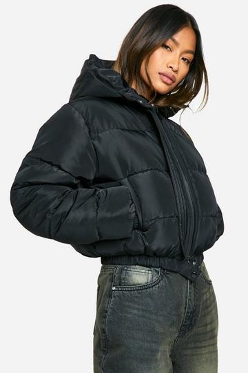 Black Hooded Crop Puffer Jacket