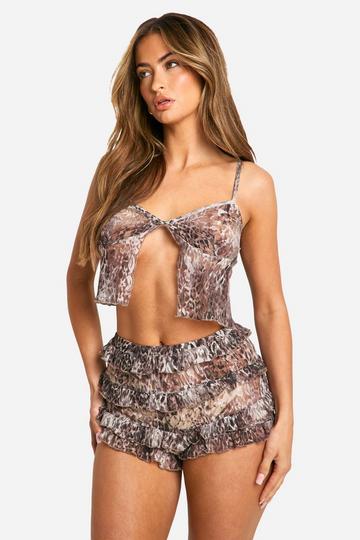 Leopard Lace Ruffle Cami And Short Pajama Set leopard