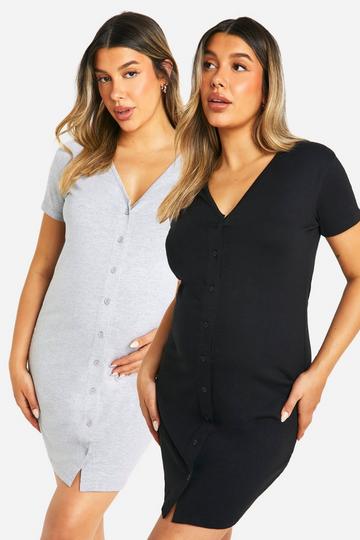 Maternity 2 Pack Button Front Nightie black