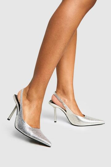 Limited Edition Embellished Slingback Court Shoes silver