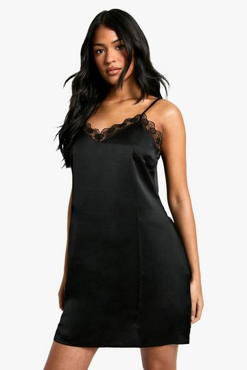 Tall Lace Trim Chemise black