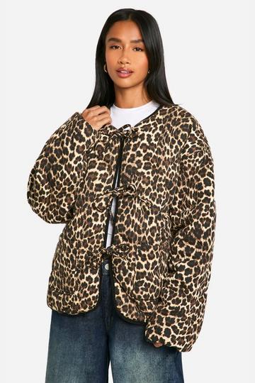 Multi Petite Leopard Tie Detail Padded Jacket