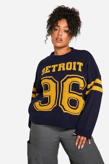 Navy PLUS DETROIT VARSITY JUMPER