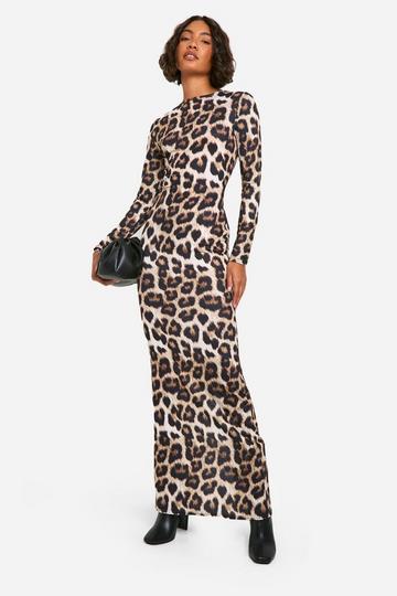 Tall Leopard Long Sleeve Column Maxi Dress animal