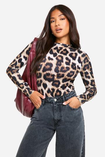 Petite Leopard Long Sleeve Bodysuit animal