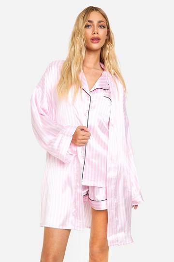 Candy Stripe Satin Robe pink