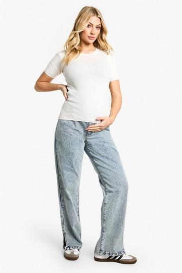 Light Brown Maternity Over The Bump Split Hem Straight Leg Jeans