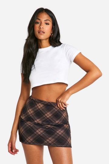 Tall Check Mesh Mini Skirt brown