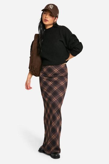 Petite Check Mesh Maxi Skirt brown