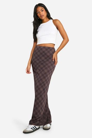 Tall Geruite Mesh Maxi Rok brown