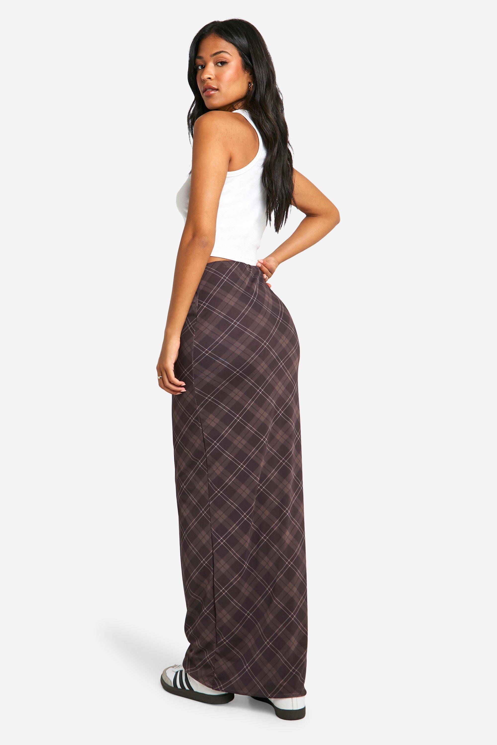 Brown plaid maxi skirt best sale