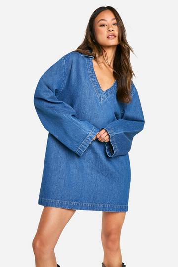 Tall Flare Sleeve Denim Shift Dress blue