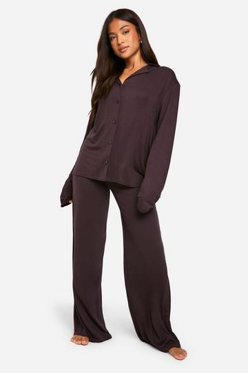 Petite Long Sleeve Pyjama Set chocolate