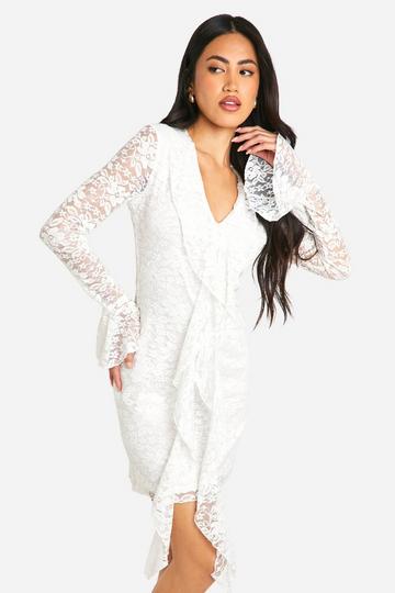 Ivory White Lace Ruffle Flare Sleeve Mini Dress