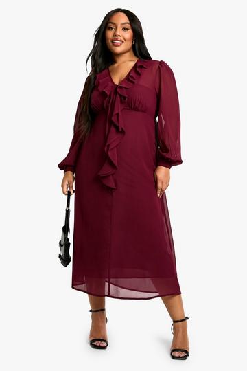 Plus Woven Ruffle Midaxi Smock Dress berry