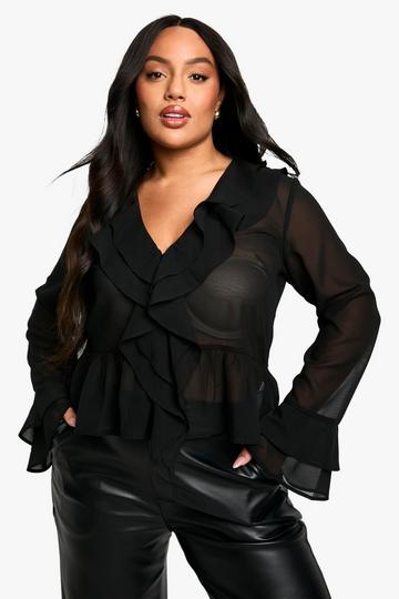 Plus Woven Ruffle Blouse black