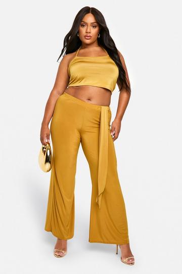 PLUS DRAPE DETAIL FLARE TROUSERS ochre