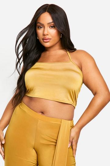 PLUS HALTER NECK FITTED CAMI TOP ochre