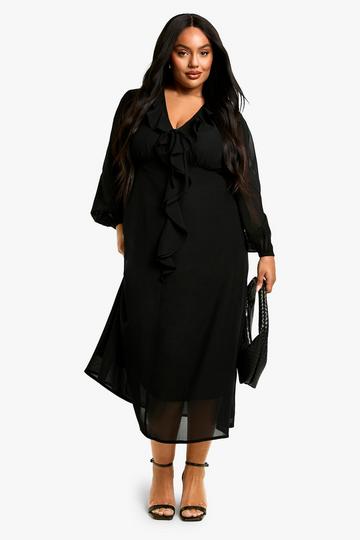 Black Plus Woven Ruffle Midaxi Smock Dress