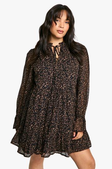 Leopard Multi Plus Animal Print Chiffon Smock Dress