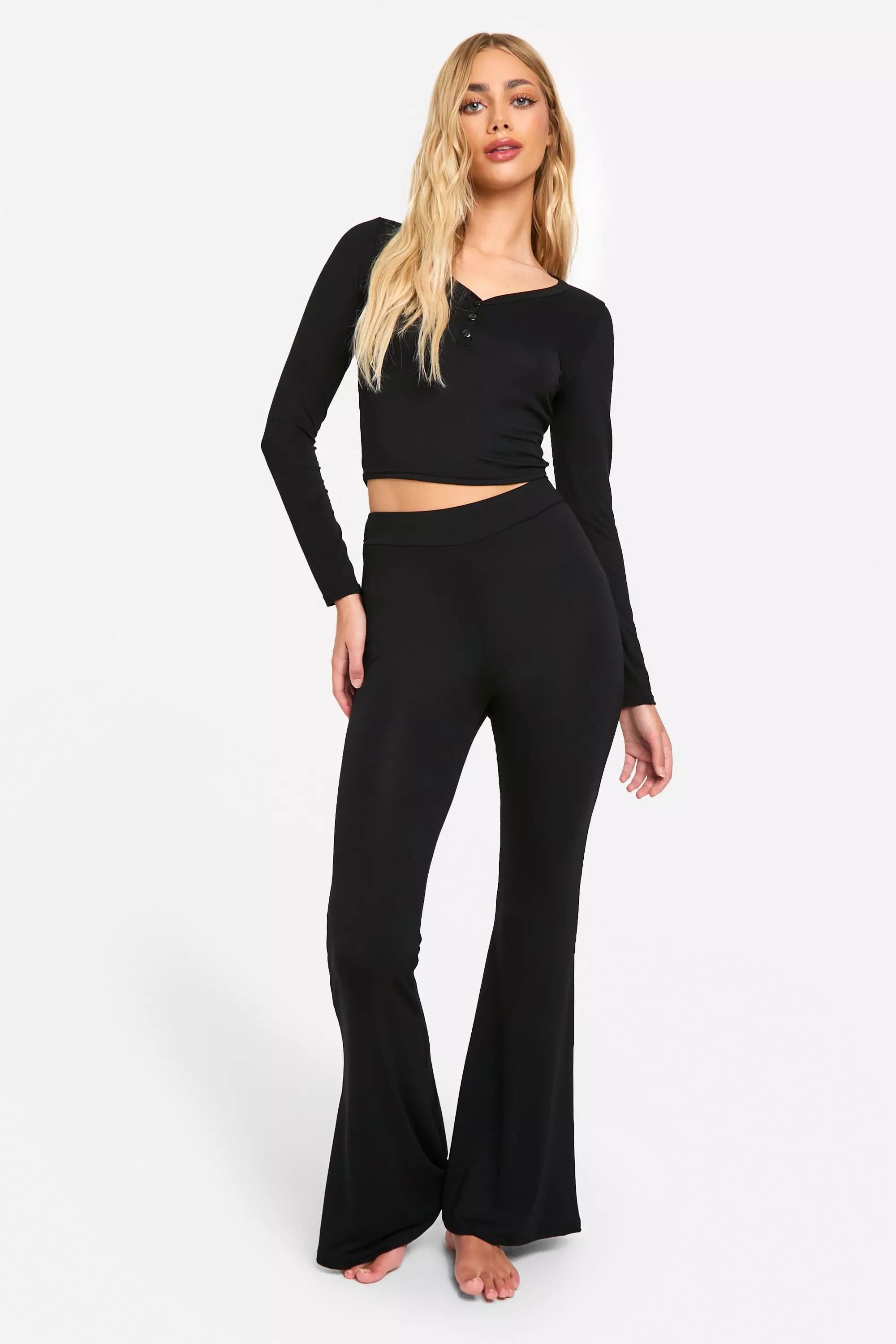 Black Soft Touch Button Detail Trouser Pyjama Set  alternative image